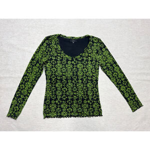 GNW Women’s Long Sleeve Y2K Grunge Top Medium Green Black Indie Forest Fairy